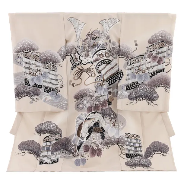 夏用 男児産着 お宮参り 2811 単衣 ベージュ 兜に松