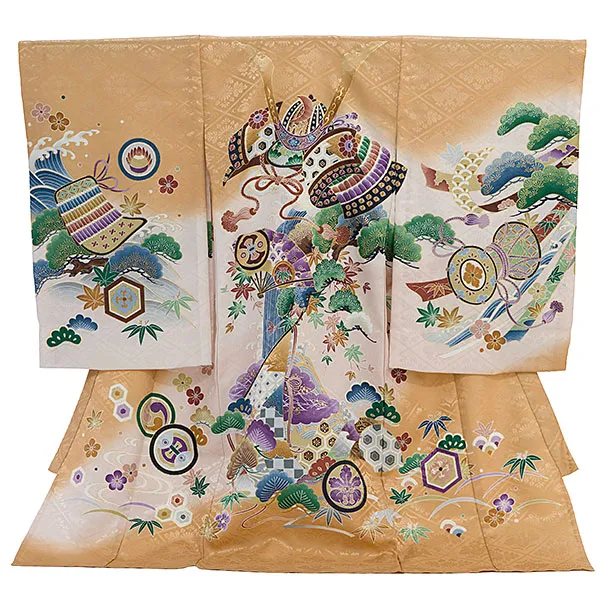 夏用 男児産着 お宮参り 2819 単衣 キャメル 兜に松