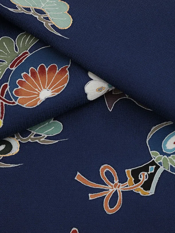 男児産着 お宮参りレンタル2932【正絹】紺地 熨斗に宝尽くし | 着物