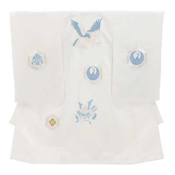 男児産着 お宮参りレンタル2955白地 刺繍 鷹 鶴