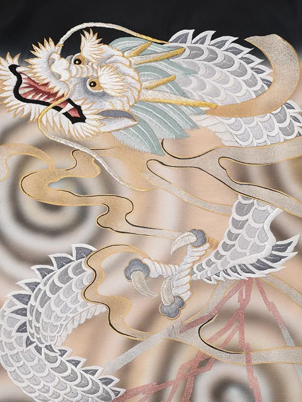 sai*　断捨離中‥ お宮参り 産着 男児 正絹 刺繍 龍 黒 男児産着 お宮参りレンタル R200【正絹】黒 龍刺繍に渦 | 着物レンタル