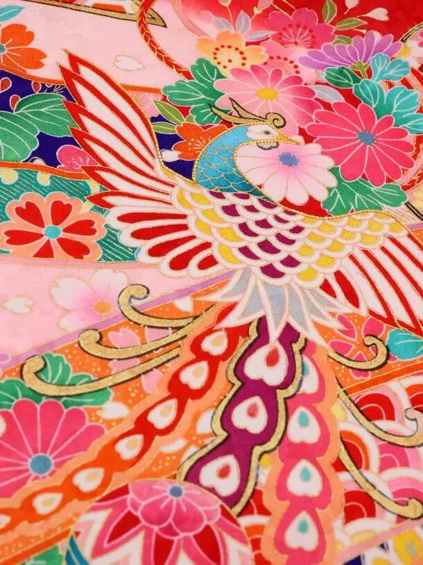 産着レンタル 女の子 お宮参り1248 赤地 ぼかし のしめ 鳳凰