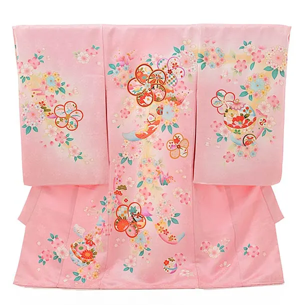 産着レンタル 女の子(お宮参り)1131濃ﾋﾟﾝｸ 鞠に蝶 | 着物