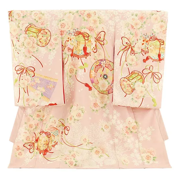 女児産着 お宮参り2739【正絹】ピンク地 絞り刺繍 熨斗に鞠