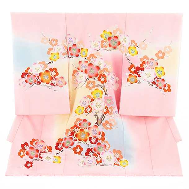 女児産着 お宮参りレンタル1883 【正絹】ピンク地 絞り 刺繍まり