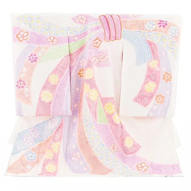 女児産着 お宮参りレンタル2365【高級正絹】白地絞り束ね熨斗