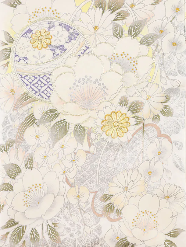 女児産着 お宮参り2475【高級正絹】伝産 京友禅 白地裾黄色 まりに花