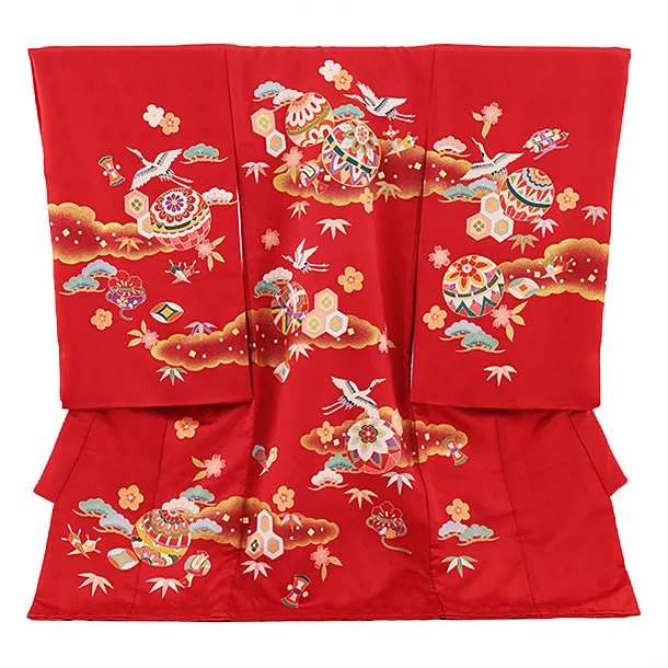 お宮参り着物　正絹　女の子　産着　未使用　祝い鶴‼️ドレスオマケ お宮参り 産着 レンタル 女の子 着物 正絹 朱時ぼかし祝鶴