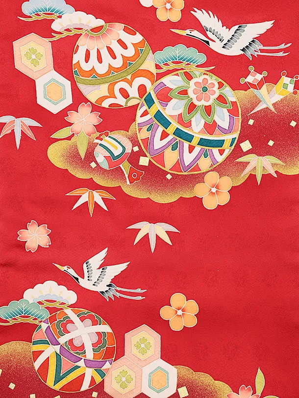 お宮参り着物　正絹　女の子　産着　未使用　祝い鶴‼️ドレスオマケ お宮参り 産着 レンタル 女の子 着物 正絹 朱時ぼかし祝鶴