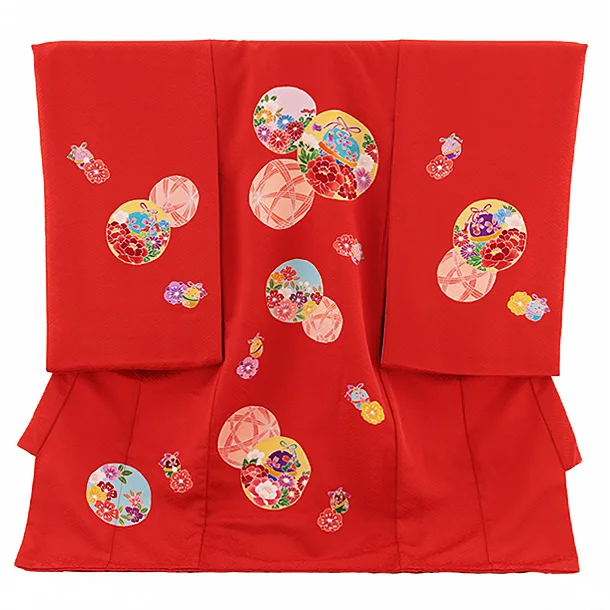 お宮参り用品 NAO お宮参り着物正絹（初着・産着）女児G7-5 鼓に鈴・華柄 黒地 8