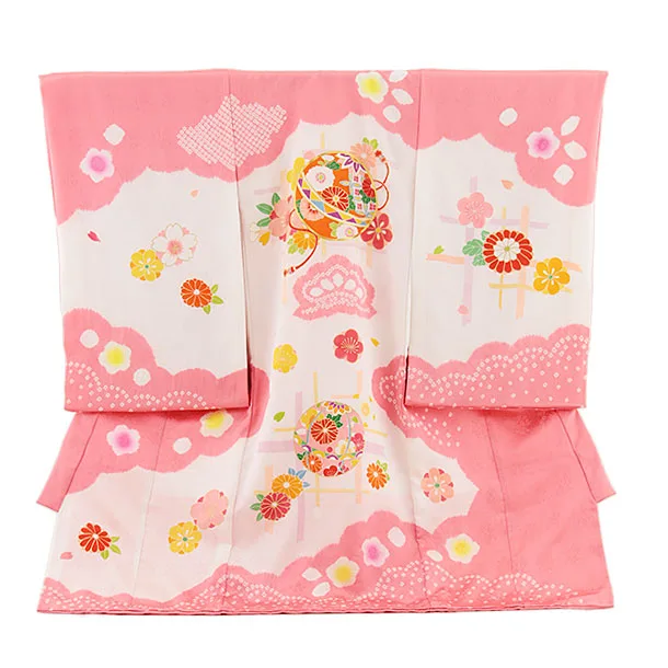 専用です☆アンティークピンクの着物に束ね熨斗のミニだらりの帯セット 即日発送！】アンティークフラワーピンク浴衣【浴衣3点セット