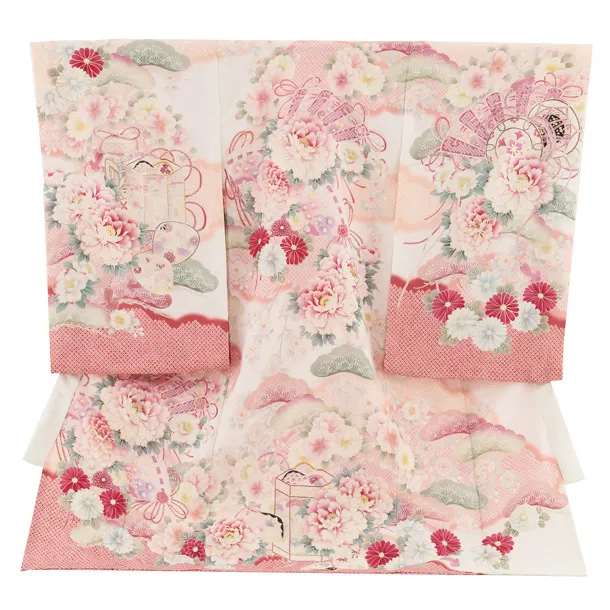 女児産着 お宮参り レンタル2740 華徒然 薄ピンク 春秋扇面