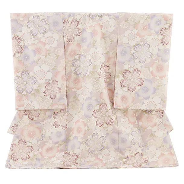 女児産着 お宮参り レンタル2762 グレッシュピンク 八重桜に菊