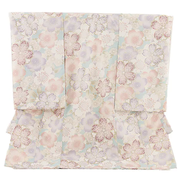 女児産着 お宮参り レンタル2763 水色 八重桜に菊