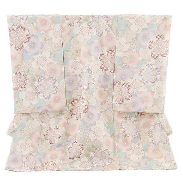 女児産着 お宮参り レンタル2764 水色 八重桜に菊