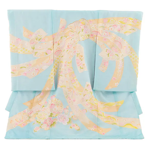 女児産着 お宮参り レンタル2768【正絹】水色 束ね熨斗