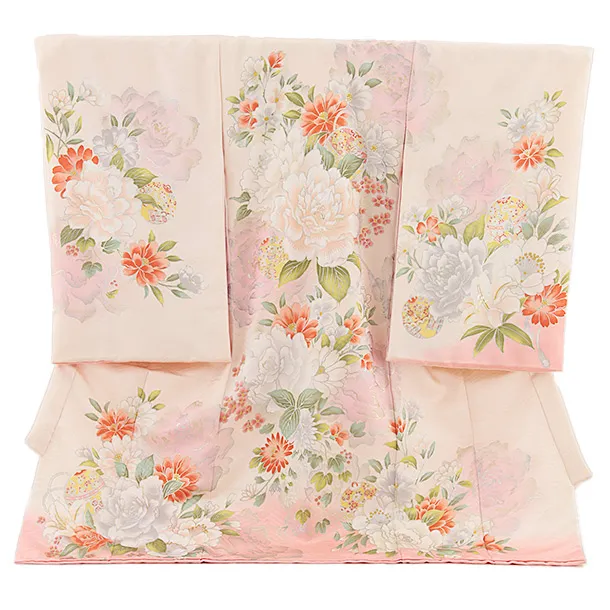 女児産着 お宮参り レンタル2771【正絹】伝産 京友禅 薄ピンク