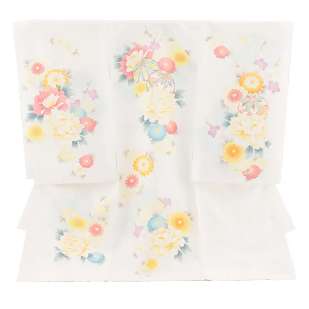 女児産着 お宮参りレンタル2802 白地 鞠に牡丹 菊梅