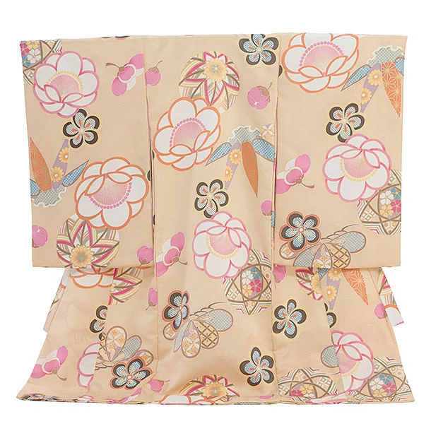 女児産着 お宮参りレンタル2840 クリーム 梅と鞠