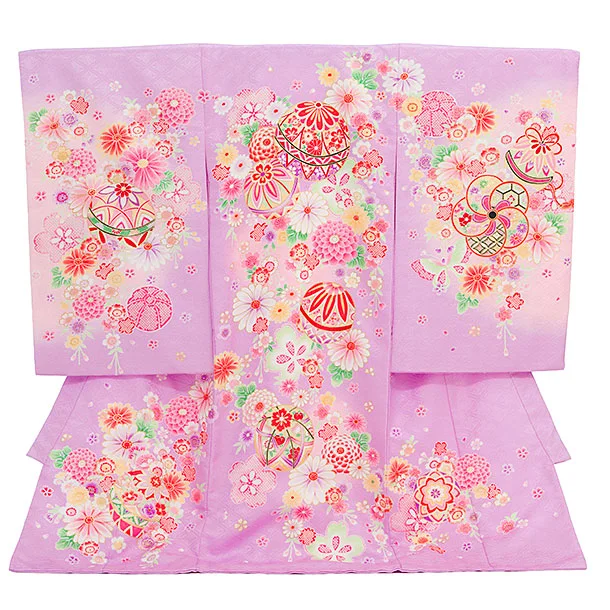 女児産着 お宮参りレンタル2869 パープル 鞠に花