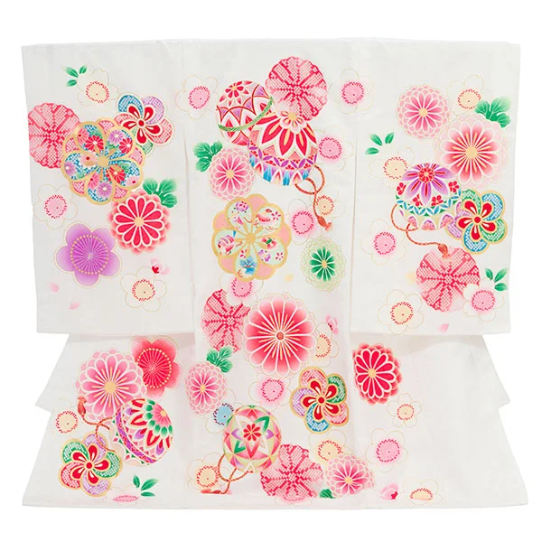 女児産着 お宮参りレンタル2877 白地 鞠 菊 梅