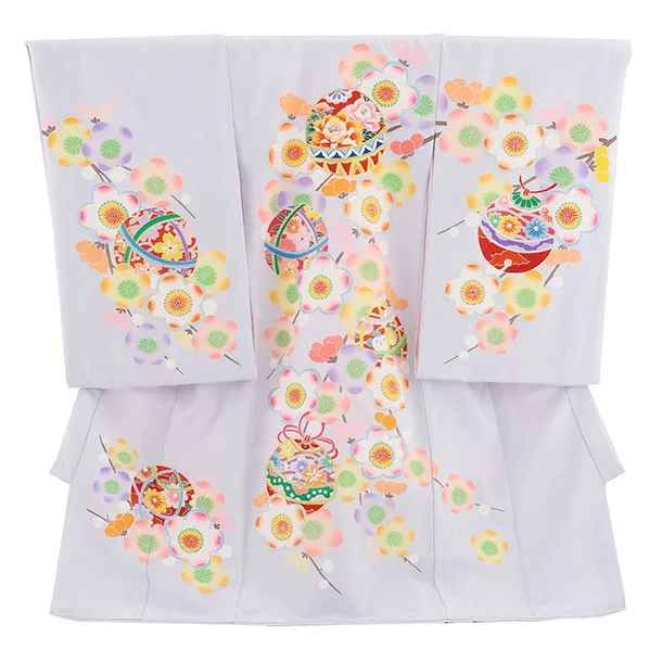 女児産着 お宮参りレンタル2924【正絹】伝産京友禅 ブルーグレー鞠鈴梅