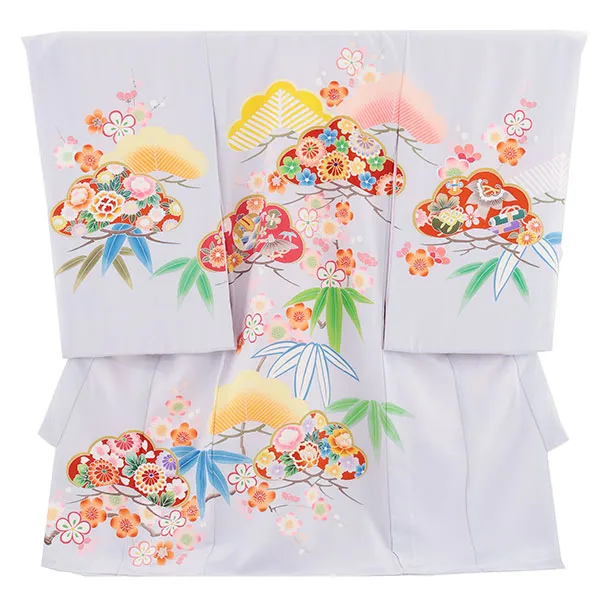 女児産着 お宮参りレンタル2926【正絹】伝産京友禅 ブルーグレー松竹梅