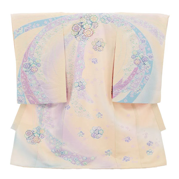 女児産着 お宮参りレンタル2958【高級正絹】滝泰おぼろ染クリーム 束ね熨斗に花