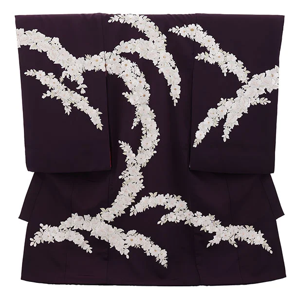 女児産着 お宮参りレンタル2960【高級正絹】紫 刺繍 桜