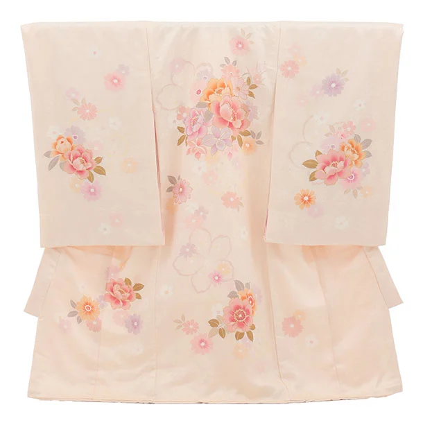 女児産着 お宮参りレンタル2962【正絹】 ベージュ 花づくし