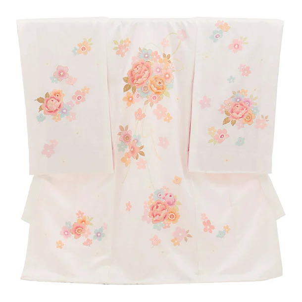 女児産着 お宮参りレンタル2969【正絹】 白地 薬玉