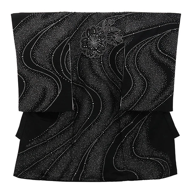 女児産着 お宮参りレンタル2983【正絹】伝産京友禅  黒地ラインストーン