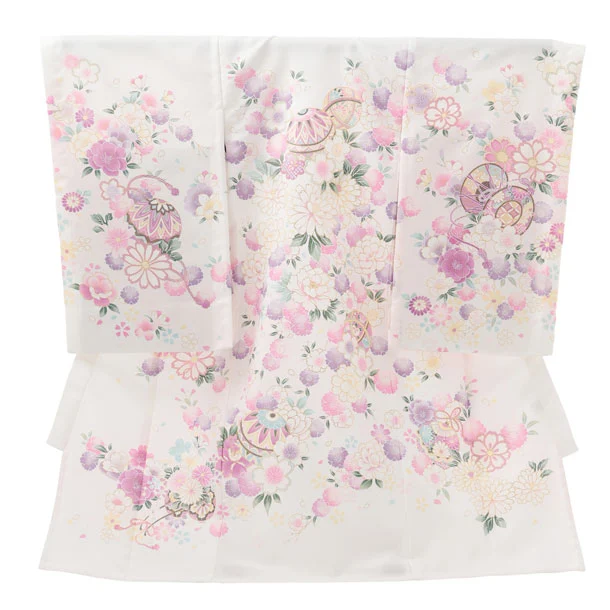 夏用 女児産着 お宮参りレンタルR007 単衣 白地 マリに桜