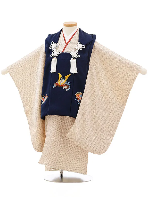 七五三レンタル(3歳男児被布)正絹2410紺丸紋×茶色疋田柄 | 着物