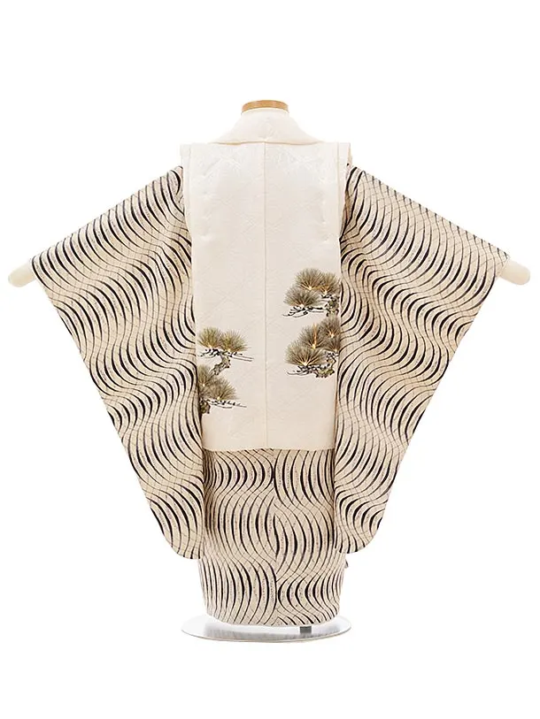 ３歳用被布（七五三）正絹　折り鶴柄　白 七五三 着物 3歳 販売 被布セット 女の子 京WA・KKA ブランド 鶴