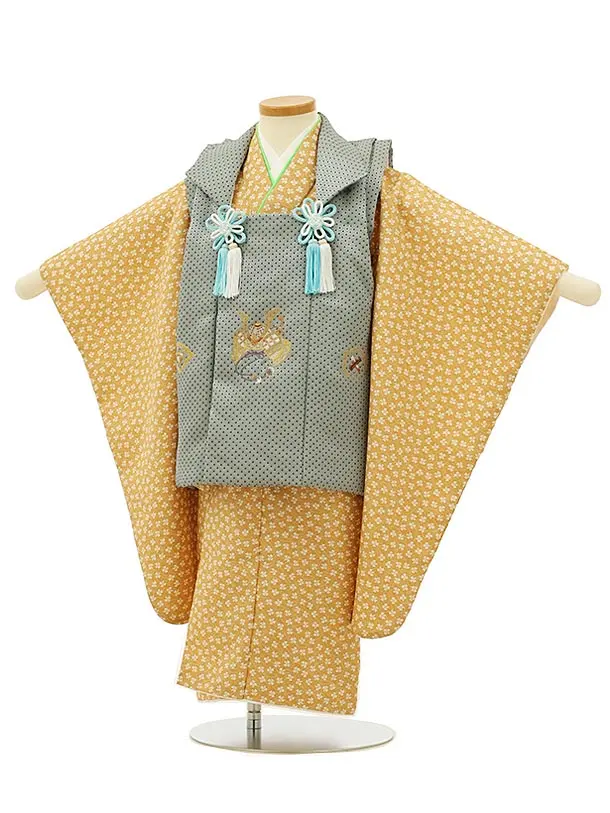 七五三　3歳男児着物　被布 七五三被布 : K146 【三歳男児被布】水色鷹×クリーム松に鷹