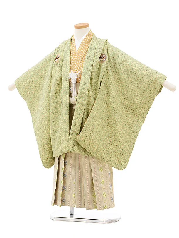 七五三レンタル(5歳男袴)5512 黄緑 疋田柄 ×ﾍﾞｰｼﾞｭ袴 | 着物