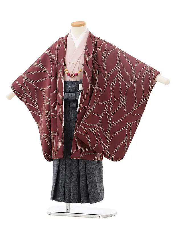 七五三レンタル(5歳男の子袴)5601紫地熨斗に鷹×黒ベージュ千鳥袴