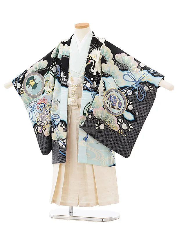 506ab84◎七五三 三歳 男の子 アンティーク着物&被布 鶴鯉宝船 黒◎ 506ab84◎七五三 三歳 男の子 アンティーク着物&被布 鶴鯉宝船 黒◎