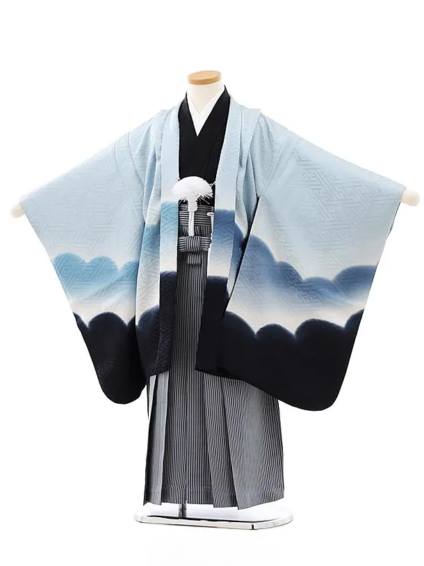 七五三(5歳男袴)X695【正絹】ペールミント鷹×グレー | 着物