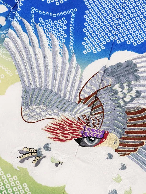 かんたん七五三レンタル(4歳,5歳男袴)5844青ぼかし疋田柄刺繍鷹x