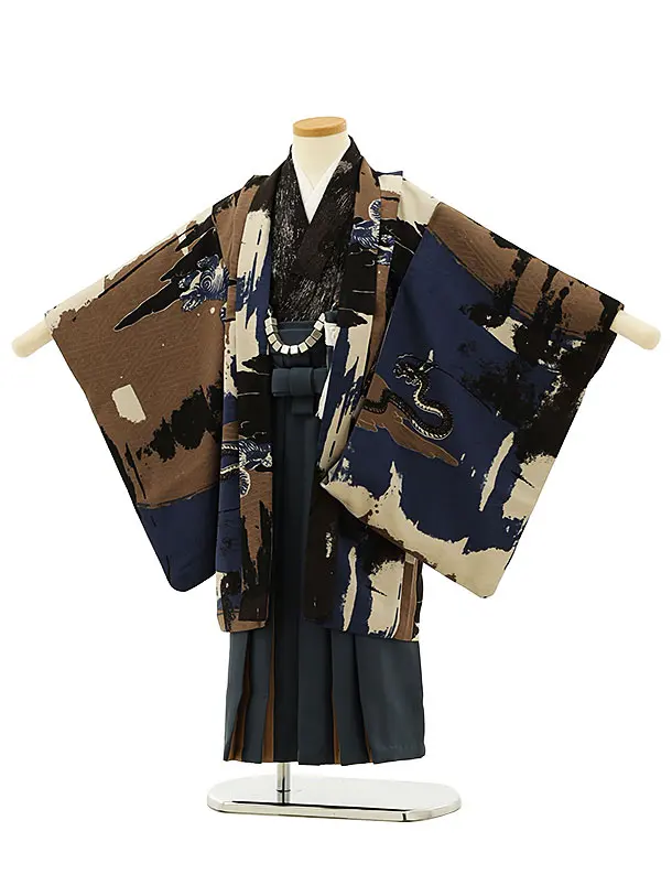 七五三レンタル(5歳男袴)5724SABINUKI 紺地花xグレー袴 | 着物