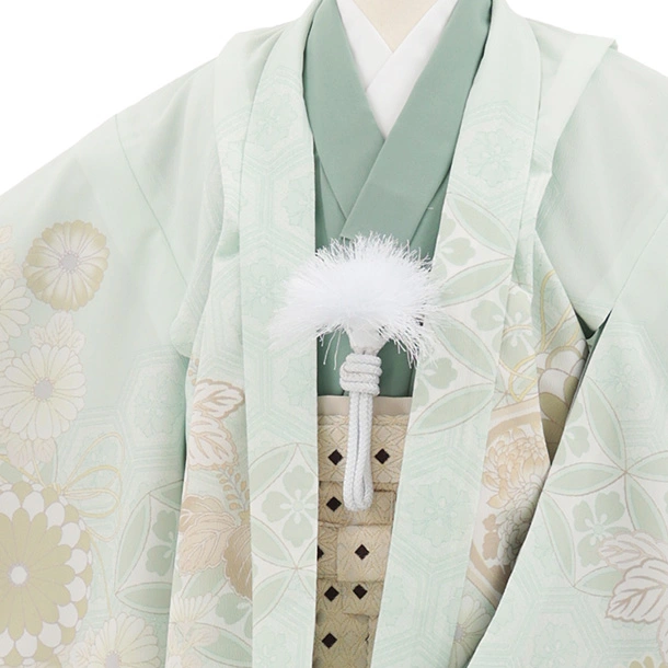 かんたん七五三(5歳男袴)N084 うすミント 七宝に桐菊×クリームベージュ