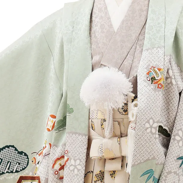 七五三 七五三(5歳男袴)O164【正絹】【ようよう】ヒワ色 亀甲吉祥文様