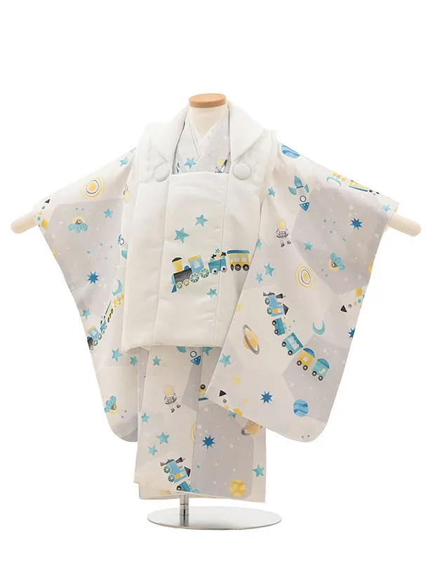 七五三(2歳男児被布)O184【pitapita】宇宙 グレー 汽車ポッポ