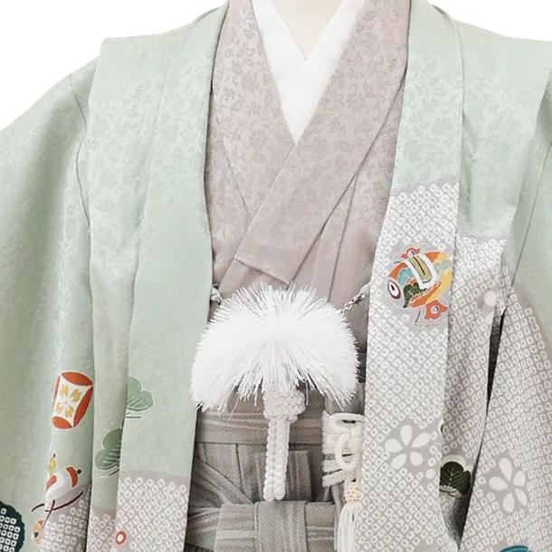 七五三(5歳男袴)O217【正絹】【ようよう】ヒワ色 亀甲吉祥文様