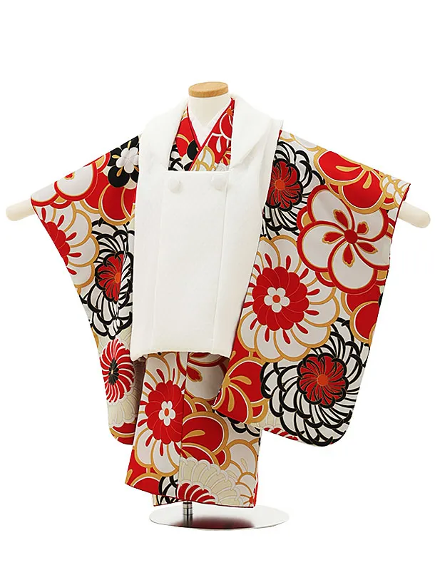 七五三レンタル(3歳男児被布)W039白x白ねじり梅菊