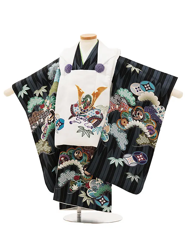 七五三 和装 グレー 花飾り　3歳　被布　男の子 七五三 和装 グレー 花飾り 3歳 被布 男の子 七五三 和装 グレー