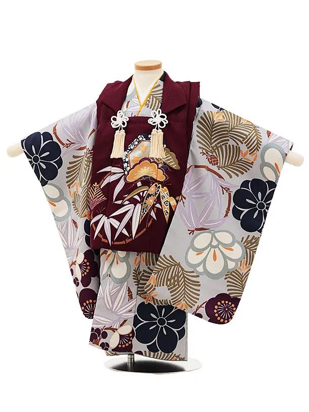 七五三 和装 グレー 花飾り　3歳　被布　男の子 usagi-d1-1a.jpg