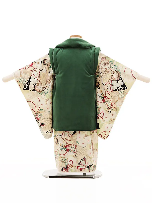 七五三レンタル(3歳男児被布)W142華徒然グリーンxライトグリーン